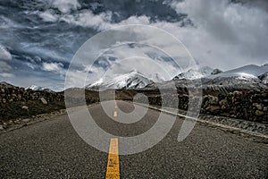 Tibet China Highway 318 road Snow mountain