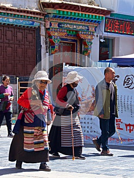 Tibet, China - May 2019: Tibetan people made their pilgrimage to the holy place in Lhasa, Tibet