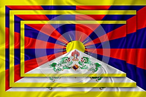 Tibet flag on background texture. Three flags are superimposed on each other. The concept of design solutions. 3D-rendering