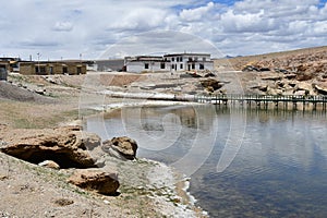 Tibet, Ganga Chu river connecting Manasarovar and Rakshastal lakes, in summer