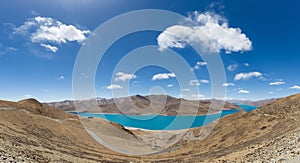 Tibet holy lake yamdrok panorama