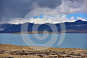 Tibet Lake Phumayumtso dark clouds