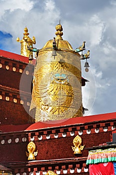 Tibet, Lhasa, the first Buddhist temple of Jokhang. Gold attributes of Buddhism