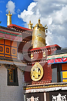 Tibet, Lhasa, the first Buddhist temple of Jokhang. Gold attributes of Buddhism