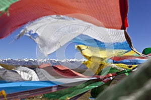 Tibet: mountains and prayer flags