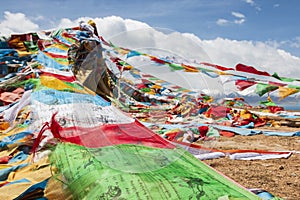 Tibet Prayer flags in Namtso Lake, Tibet - China