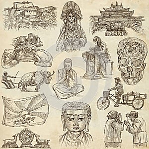 Tibet. Travel - Pictures of Life. Hand drawings.