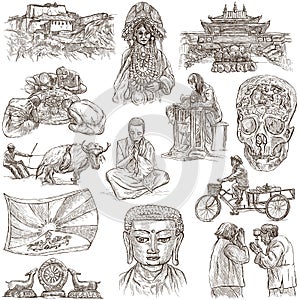 Tibet. Travel - Pictures of Life. Hand drawings.