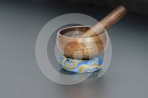 Tibetan bowl used for sound healing and spiritual practices and peaceful meditation