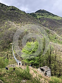 Tibetan bridge Carasc or Ponte Tibetano Valle di Sementina or Tibetische Brucke Carasc, Monte Carasso