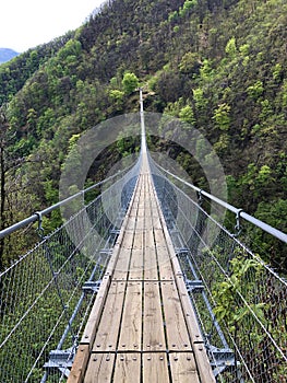 Tibetan bridge Carasc or Ponte Tibetano Valle di Sementina or Tibetische Brucke Carasc, Monte Carasso photo