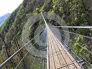 Tibetan bridge Carasc or Ponte Tibetano Valle di Sementina or Tibetische Brucke Carasc, Monte Carasso photo