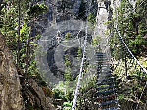 The Tibetan Bridge (Ponte Tibetano Cesana Claviere) in Claviere, ITALY. The longest Tibetan bridge in the world