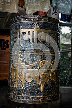 A tibetan buddhist prayer wheel.