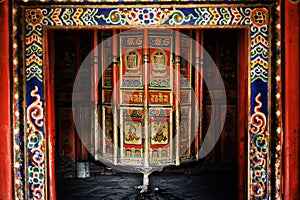 tibetan buddhist prayer wheel with beautiful decoration