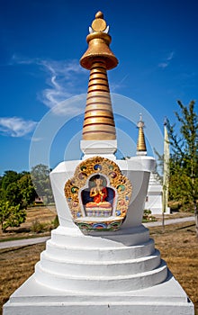 Tibetan buddhist stupa in the grounds of The Temple of One Thousand Buddhas in Burgundy, France