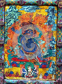 Tibetan Buddhist thangka, traditional painting depicting Buddha
