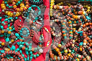 Tibetan fashion accessories in a market in Tibet