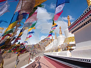 Tibetan Flags and Stupa with the wind, Leh , India