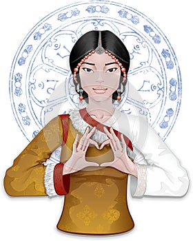 Tibetan girl showing heart by fingers