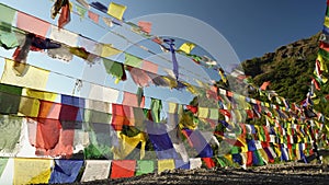 Tibetan Prayer Flags Fluttering in Dehradun Foothills, Uttarakhand, India