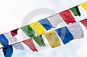 Tibetan prayer flags in the mountains