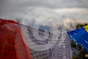 Tibetan Prayer Flags in Snow