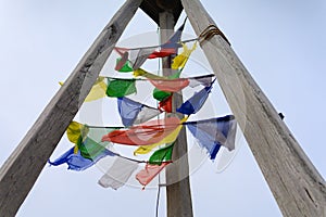 Tibetan prayer flags at Svycarna, Jeseniky mountains, Czech Republic, Czechia