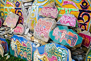 Tibetan prayer stones, religious Buddhist symbols