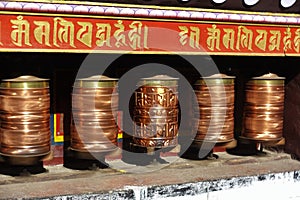 Tibetan prayer wheels at Pangboche monastery, Nepalese Himalayas