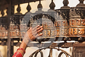 Tibetan prayer wheels or prayer's rolls of the faithful Buddhist