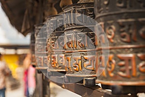 Tibetan prayer wheels or prayer's rolls of the faithful Buddhist