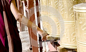 Tibetan rotating prayer wheel