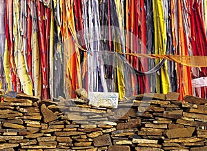 Tibetan's prayer flags and praying(mani) stones