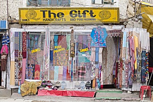 Tibetan shop clothes and souvenirs. Leh, Ladakh, India