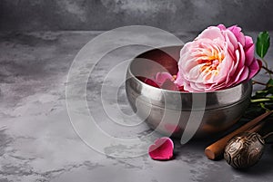 Tibetan singing bowl roses spa massage. Generate Ai