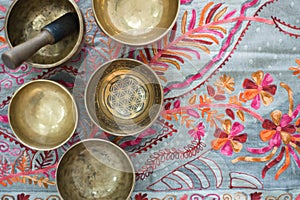 Tibetan singing bowls for meditation photo