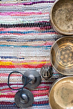 Tibetan singing bowls and tibetan bell for meditation