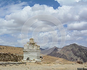 A Tibetan stupa on the mountain in Leh, India