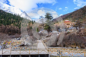 Tibetan temple is located in the rain forest mountain