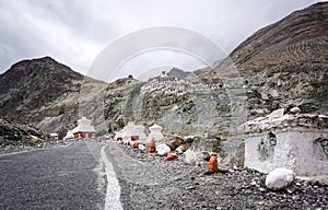 Tibetan temple on mountain in Ladakh, India