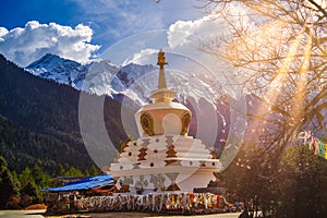 Tibetan tower at sunset