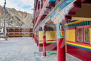 Tibetan traditional building and square of Hemis monastery in Leh, Ladakh, Jammu and Kashmir