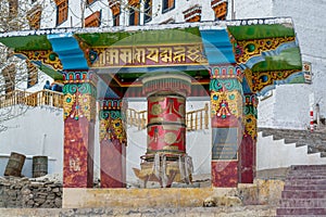 Tibetan traditional prayer wheel of Hemis monastery in Leh, Ladakh, Jammu and Kashmir