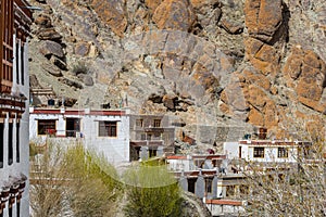Tibetan traditional wooden buildings of Hemis monastery in the valley Himalayas of  Leh, Ladakh,  Jammu and Kashmir