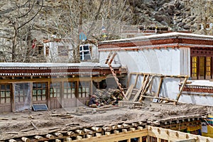 Tibetan traditional wooden buildings of Hemis monastery in the valley Himalayas of  Leh, Ladakh,   Jammu and Kashmir