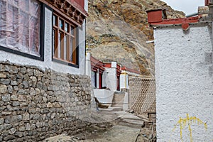 Tibetan traditional wooden buildings of Hemis monastery in the valley Himalayas of  Leh, Ladakh,   Jammu and Kashmir