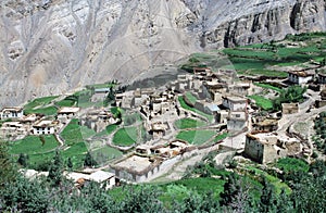 Tibetan village in the Spiti valley, India with Himalaya landscape