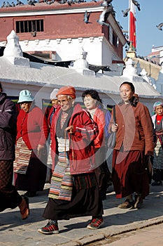 Tibetans are visiting Bodnath stupa,Kathmandu