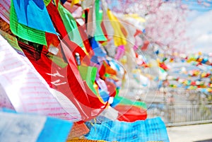 Tibetian flag talisman or tibetan flag yantra for pray in china dafo temple at shangrila old town , shangri-la , zhongdian yunnan